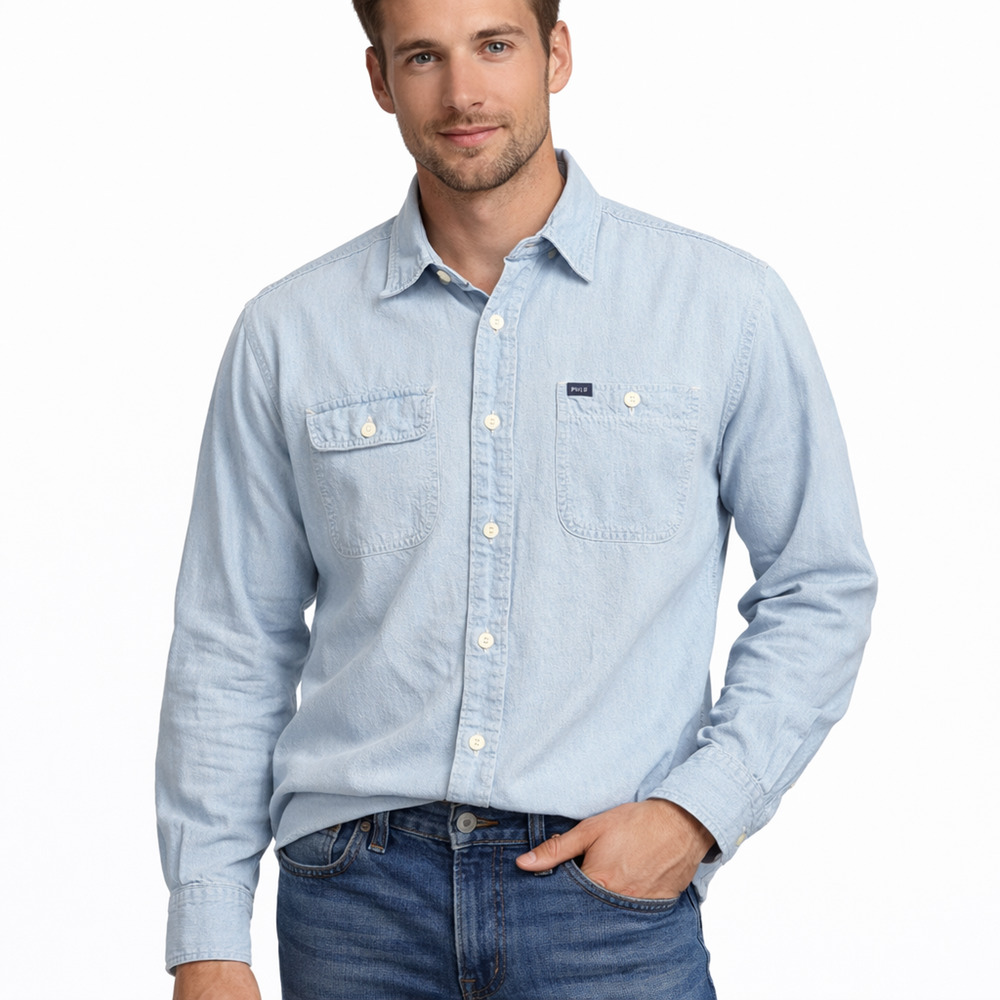 Polo Ralph Lauren Chambray Denim Shirt Men M / Youth XL Blue Cotton Button Up